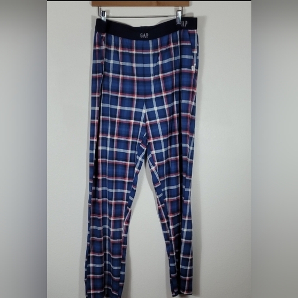 NWT GAP Men Plaid Pajama Pants Size L Blue Elastic Waist Pockets Lounge - Picture 1 of 11